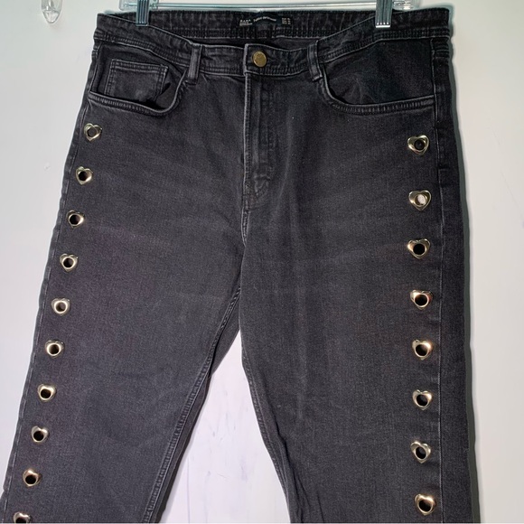 ZARA K BLACK JEANS WITH HEARTS ON THE SIZE SIZE 10 raw hem skinny - Picture 4 of 14